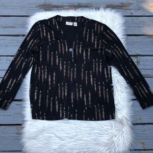 Chico’s Travelers Novelty Tribal African Print Textured Brown Black Cardigan 3